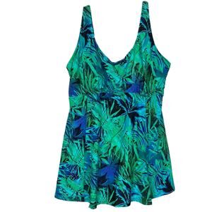 NWOT ISLAND PEARLS Swim Dress 1-Piece 20W Tropical Green Padded-Bra Adjust-Strap